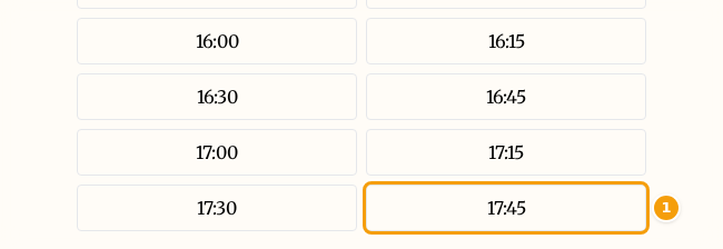 Die Liste der Startzeiten, die ein Gast sieht: die letzte ist 17:45 (1)