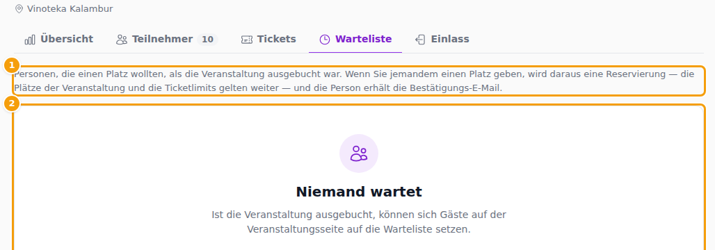 Die Erklärung (1) und die Liste der Wartenden (2)