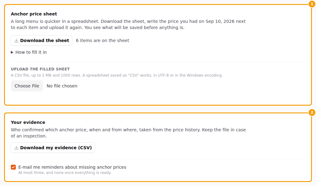 The anchor price sheet and your evidence