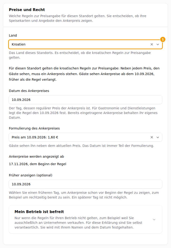 Der Abschnitt Preise und Recht: das Land (1)