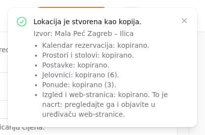 Poruka nakon stvaranja kopije: jedan redak za svaki kopirani dio, s napomenom ondje gdje nešto traži vašu pažnju