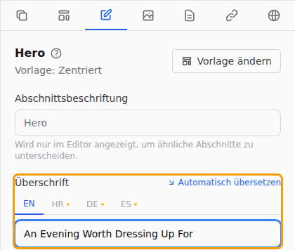 Die Überschrift des obersten Abschnitts in der Seitenleiste ändern