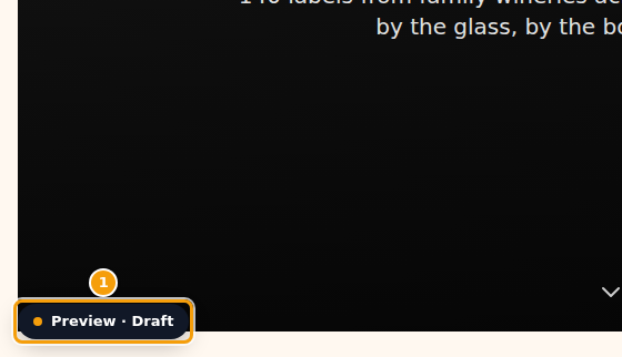 Die Anzeige Preview · Draft unten links in Ihrem Entwurf (1)