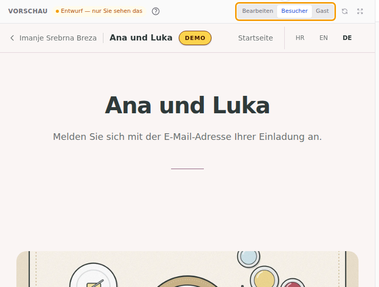 Ansehen als über der Vorschau: Bearbeitungsansicht, Besucher und Gast (1)