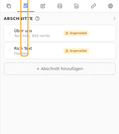 Im Tab Abschnitte markieren ein Schloss oder eine Tür die Abschnitte, die nicht für alle sind (1)