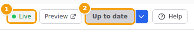The Live label (1) and the Up to date button (2)