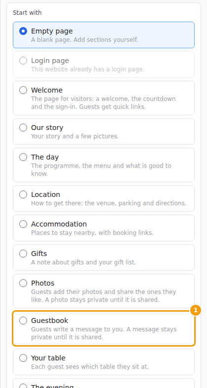 In the Add Page form, choose Guestbook (1)
