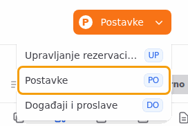 Gumb za odabir područja u gornjem desnom kutu, s odabranim područjem Postavke