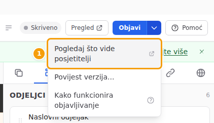 Pogledaj što vide posjetitelji (1), u izborniku pokraj gumba Objavi