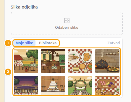 Moje slike ili Biblioteka (1), a zatim kliknite fotografiju (2)