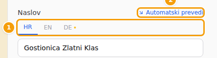 Kartice jezika uz tekst (1) i Automatski prevedi (2)