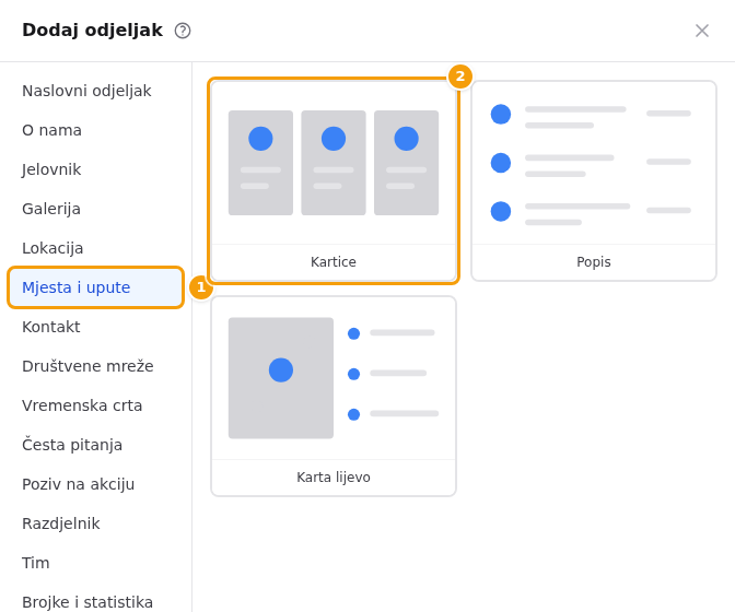 Dodaj odjeljak: Mjesta i upute (1) i njegova tri izgleda (2)