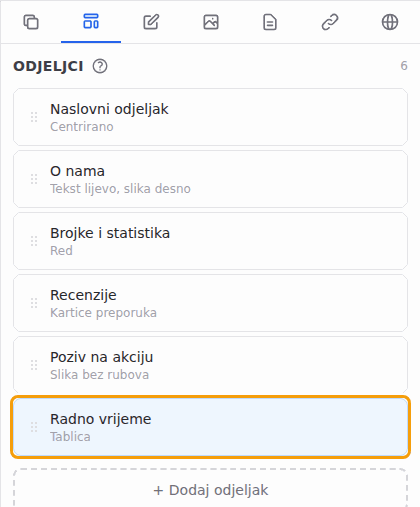 Novi odjeljak na dnu popisa