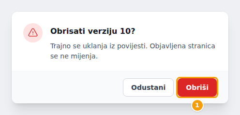 Obrisati verziju 10? — Trajno se uklanja iz povijesti. Objavljena stranica se ne mijenja.