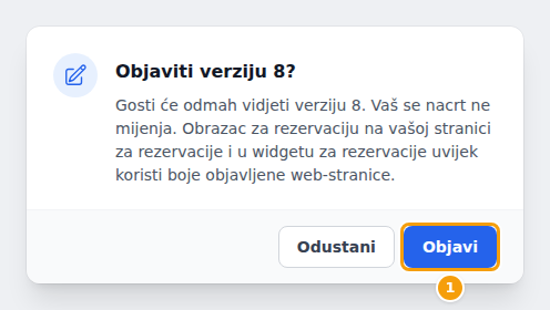 Objaviti verziju 8? — Gosti će odmah vidjeti verziju 8. Vaš se nacrt ne mijenja.