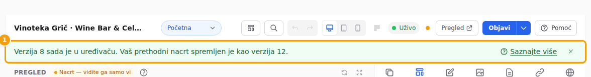 Verzija 8 sada je u uređivaču, a vaš prethodni nacrt spremljen je kao verzija 12 (1)