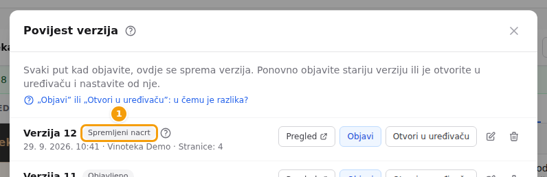 Spremljeni nacrt (1) u povijesti verzija