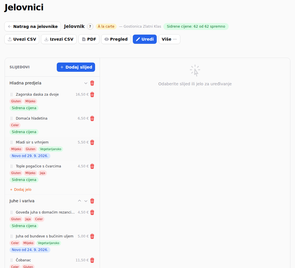 Jelovnici i vinska karta