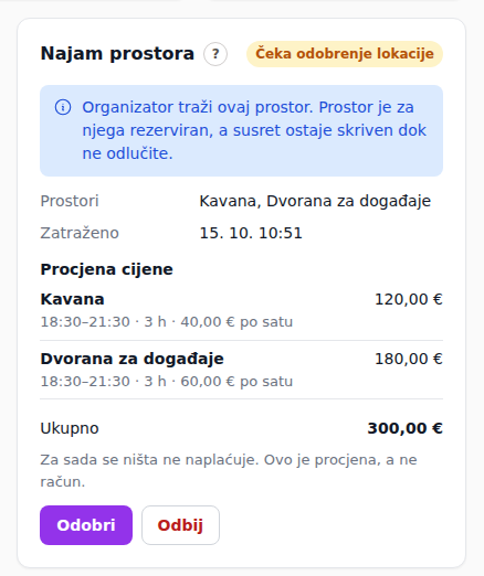 Zahtjev za najam prostora